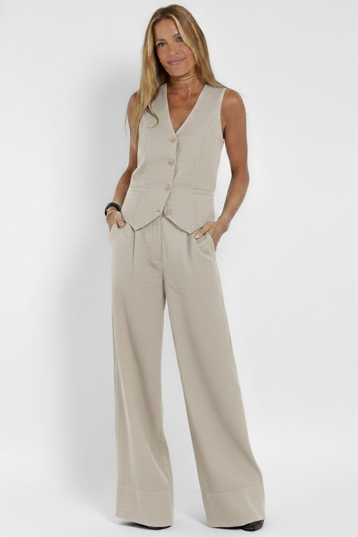 Women's two-piece suit - buttoned V-neck vest and wide-leg trousers | office wear
