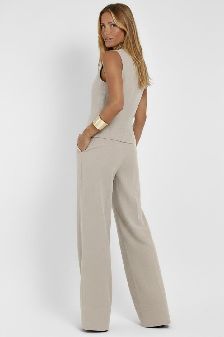 Women's two-piece suit - buttoned V-neck vest and wide-leg trousers | office wear