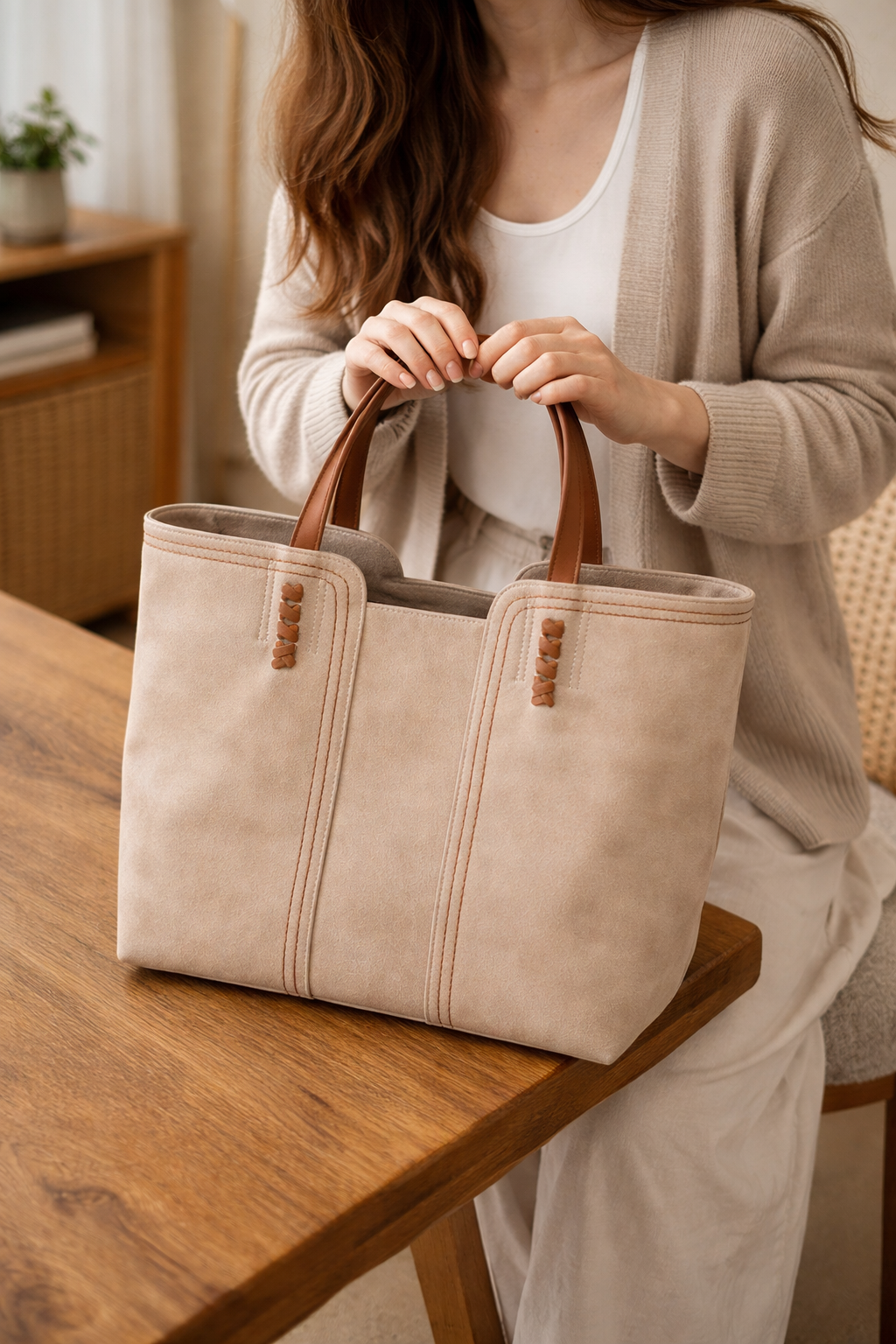 Women's tote bag structured silhouette soft