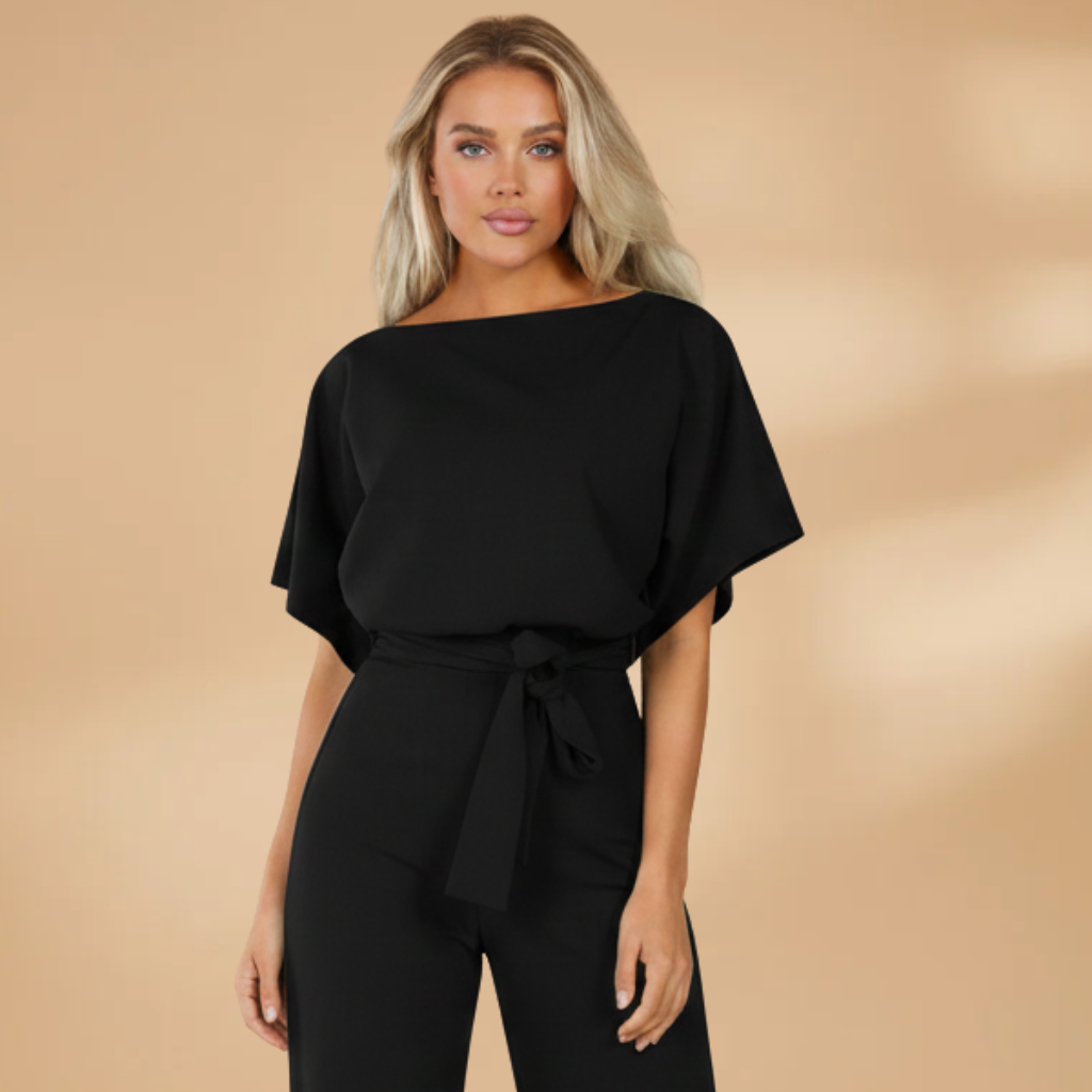 Women's one-piece jumpsuit - wide leg shirt suit with adjustable tie belt | daily