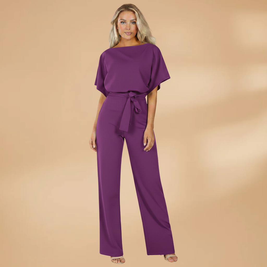 Women's one-piece jumpsuit - wide leg shirt suit with adjustable tie belt | daily