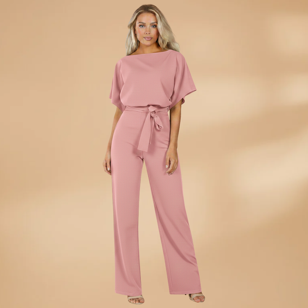 Women's one-piece jumpsuit - wide leg shirt suit with adjustable tie belt | daily