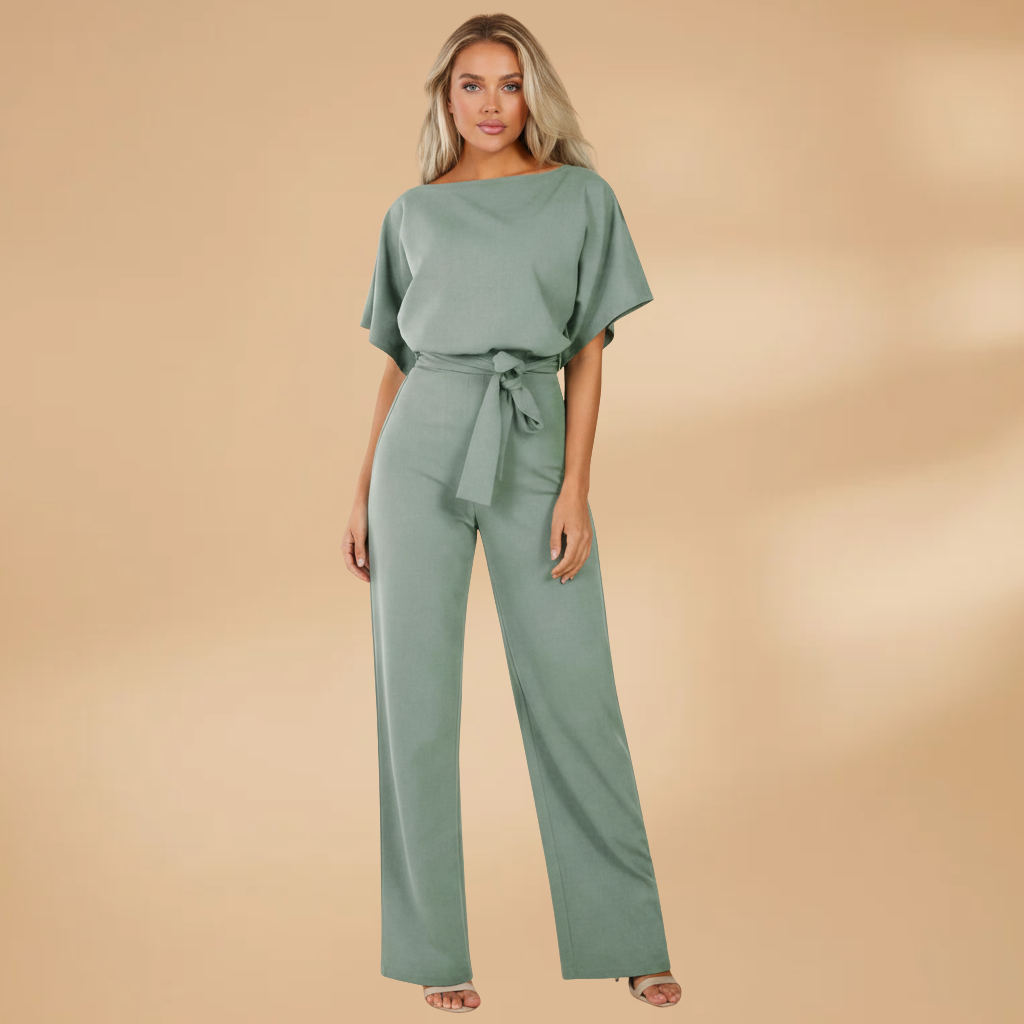 Women's one-piece jumpsuit - wide leg shirt suit with adjustable tie belt | daily