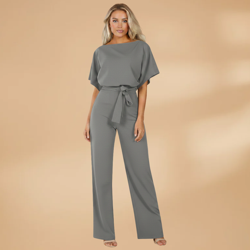 Women's one-piece jumpsuit - wide leg shirt suit with adjustable tie belt | daily