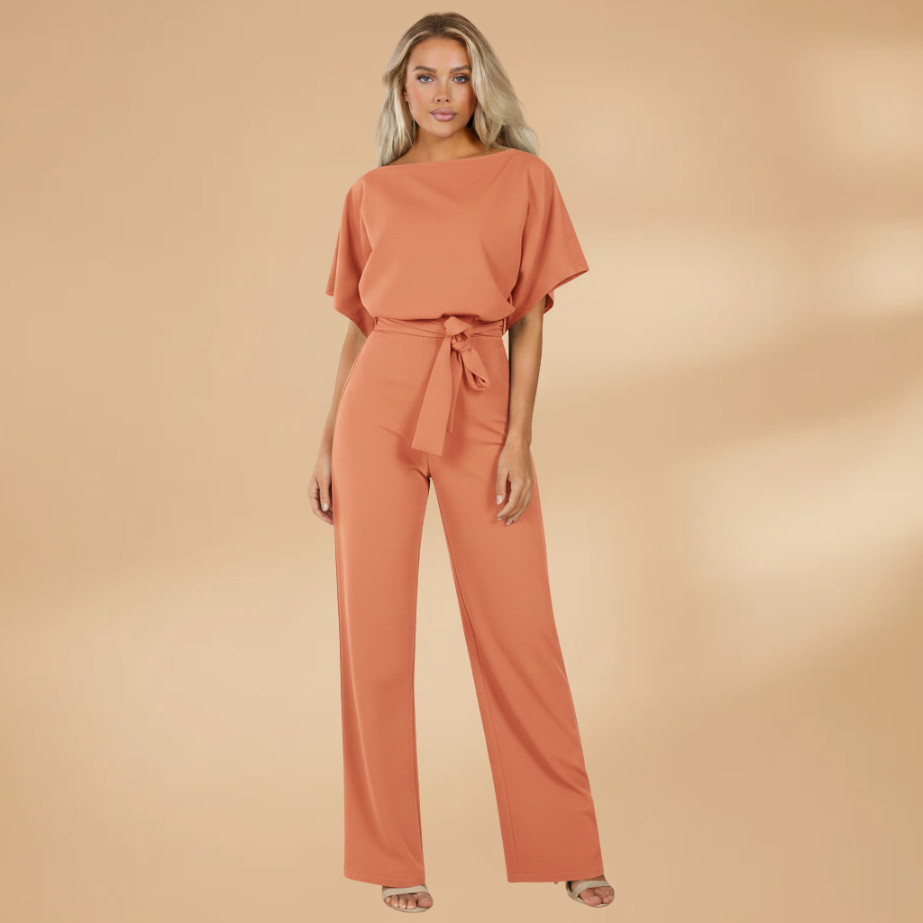 Women's one-piece jumpsuit - wide leg shirt suit with adjustable tie belt | daily