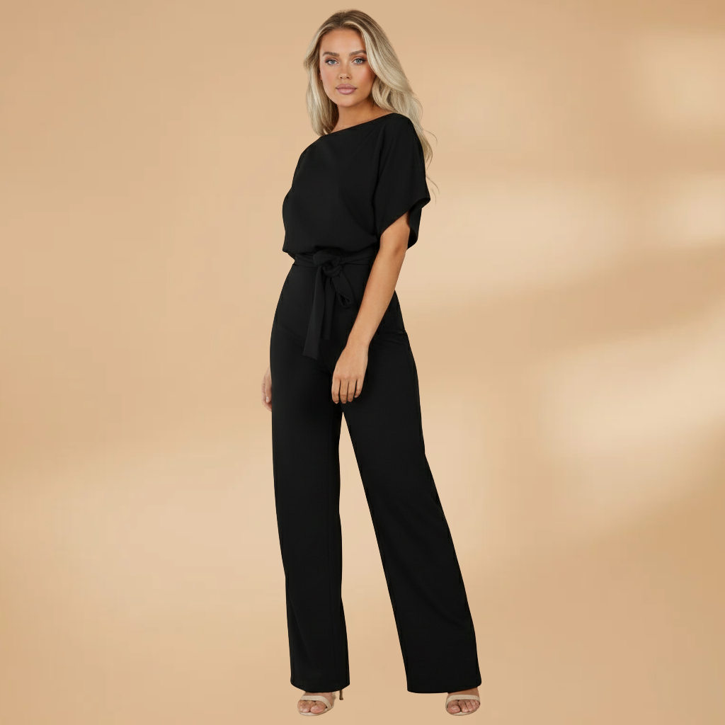 Women's one-piece jumpsuit - wide leg shirt suit with adjustable tie belt | daily