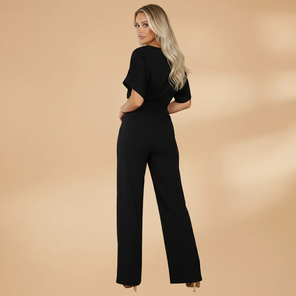 Women's one-piece jumpsuit - wide leg shirt suit with adjustable tie belt | daily
