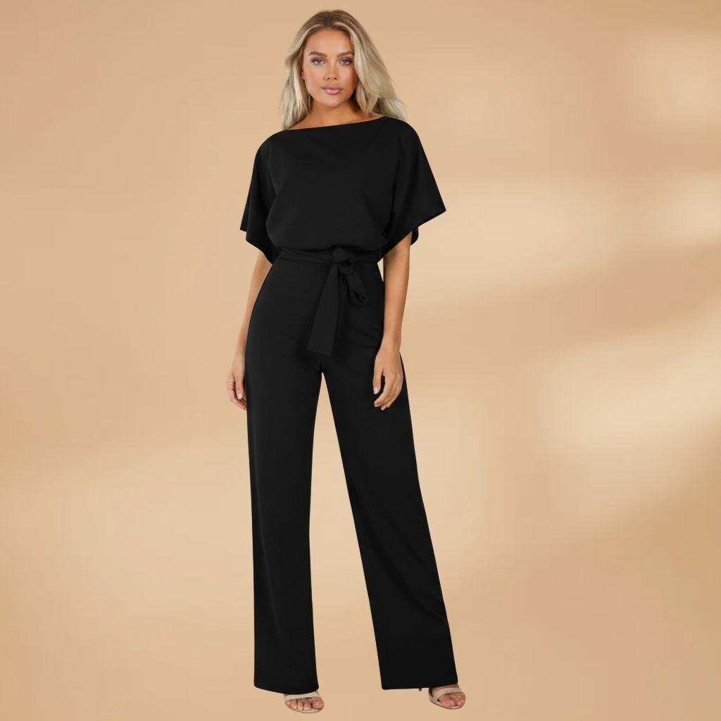 Women's one-piece jumpsuit - wide leg shirt suit with adjustable tie belt | daily
