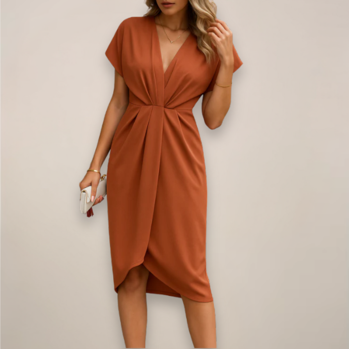 Midi Wrap Dress With Short Sleeves