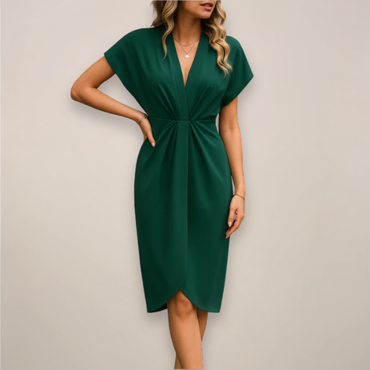 Midi Wrap Dress With Short Sleeves