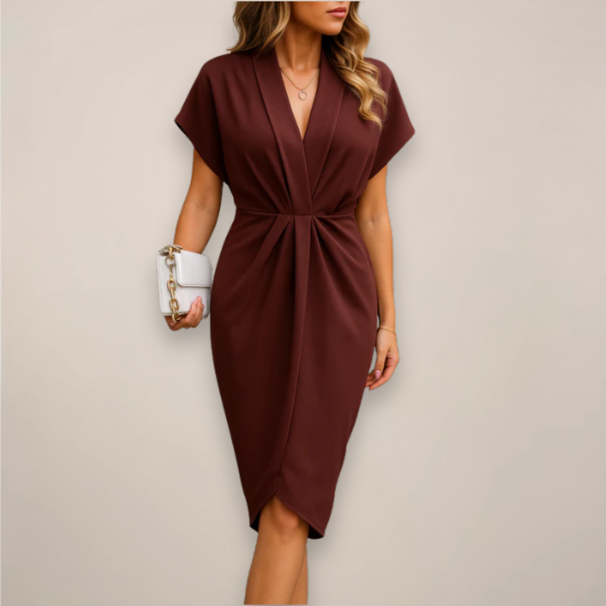 Midi Wrap Dress With Short Sleeves