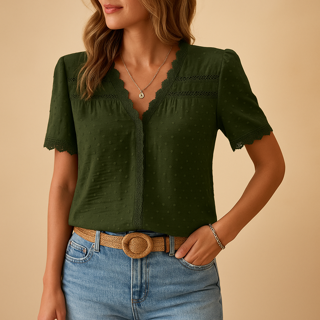 Lace Trim V-Neck Blouse