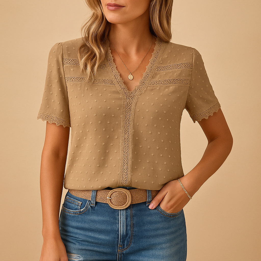 Lace Trim V-Neck Blouse