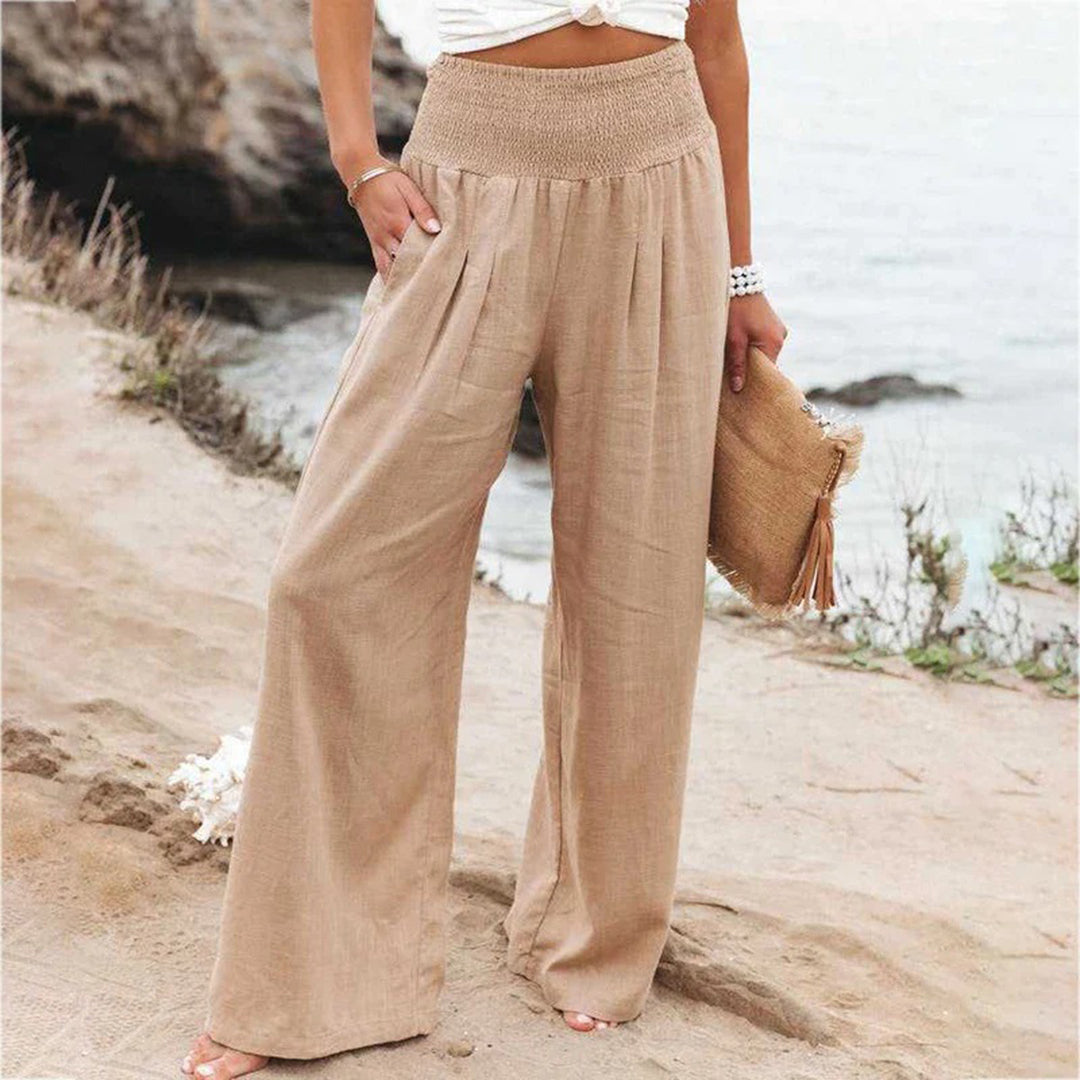 Women's wide-leg pants high-rise elastic waist