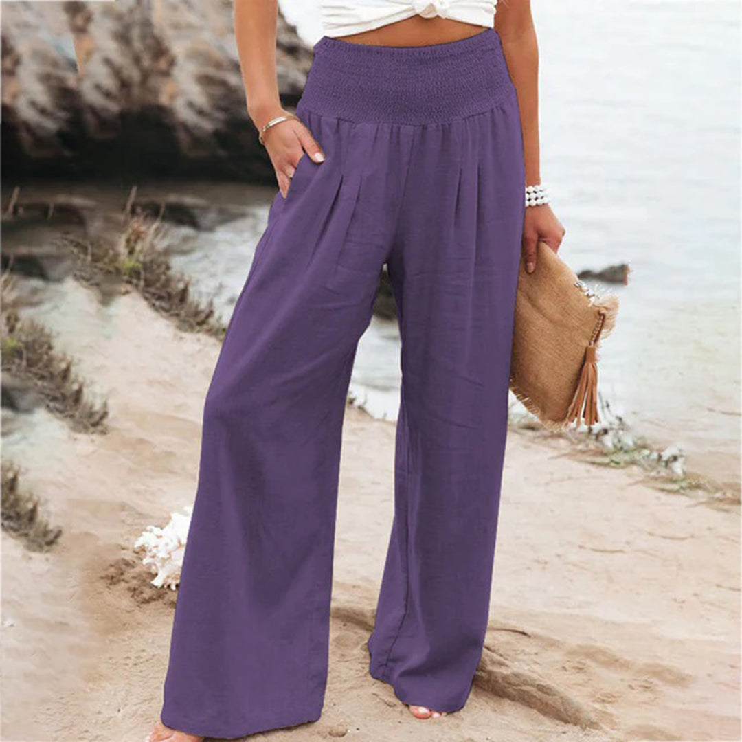 Women's wide-leg pants high-rise elastic waist