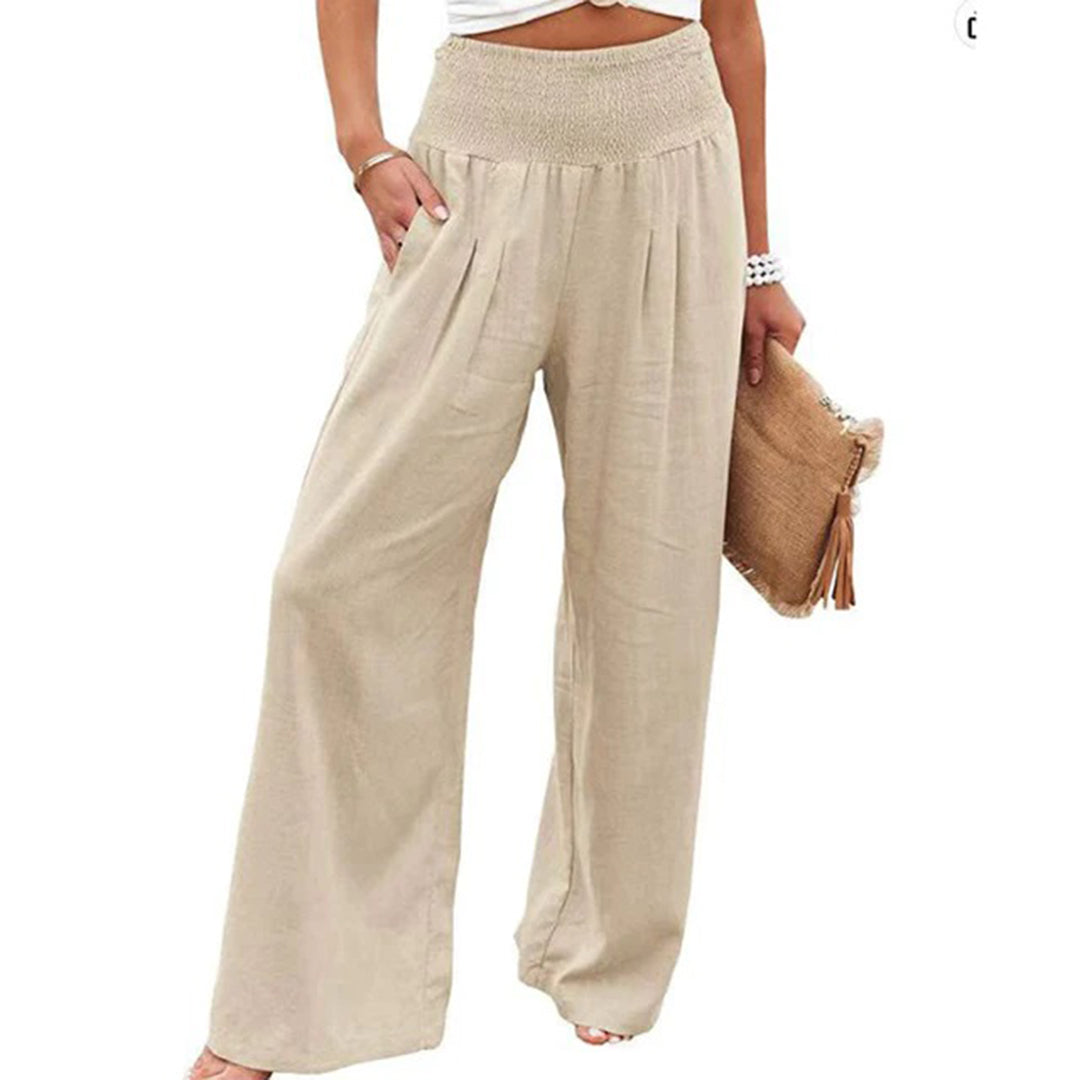 Women's wide-leg pants high-rise elastic waist