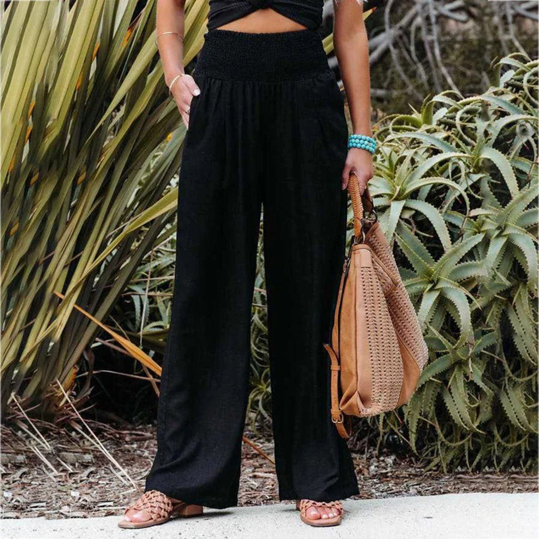 Women's wide-leg pants high-rise elastic waist