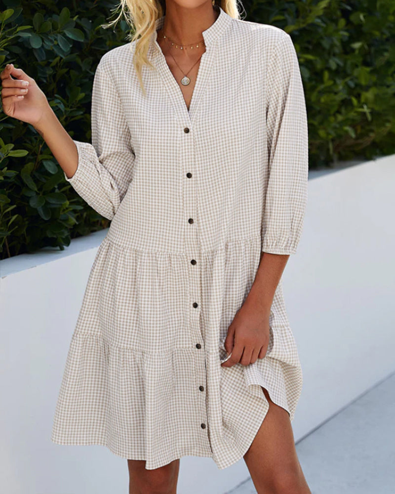 Women's A-Line Dress V-Neck Buttons