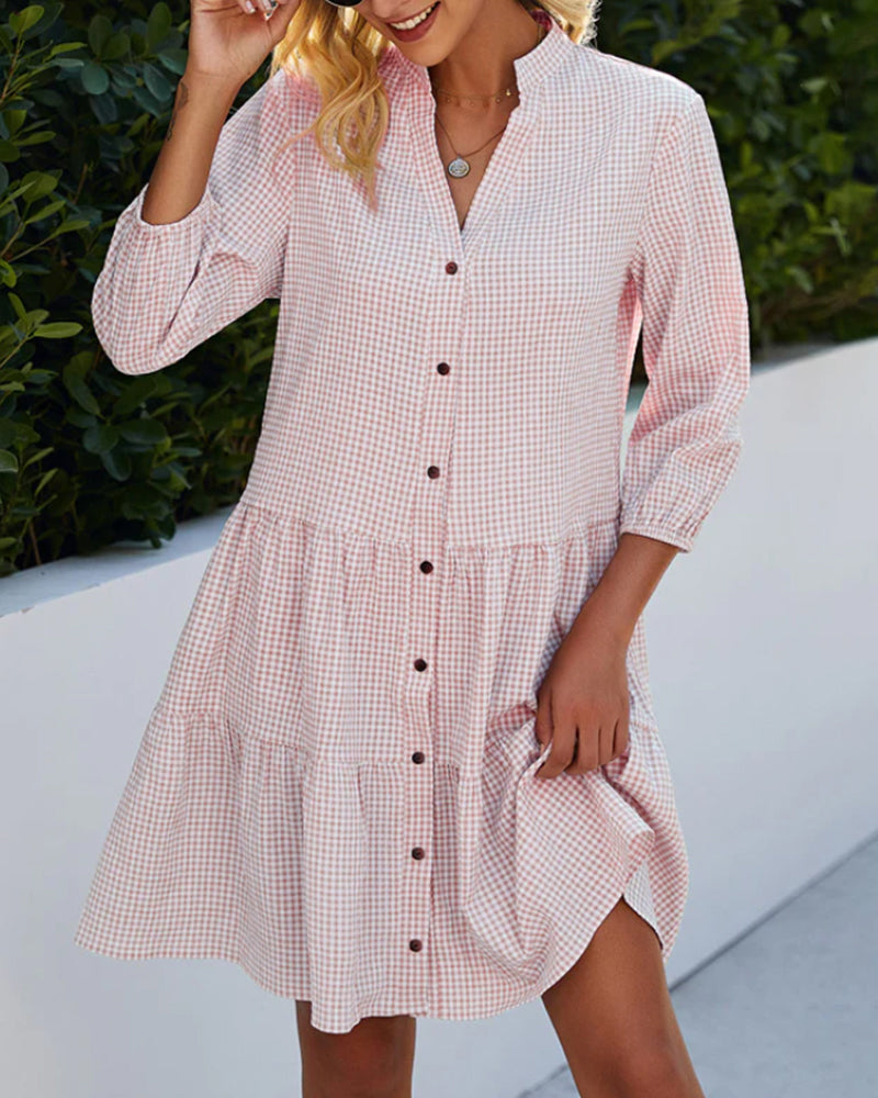 Women's A-Line Dress V-Neck Buttons