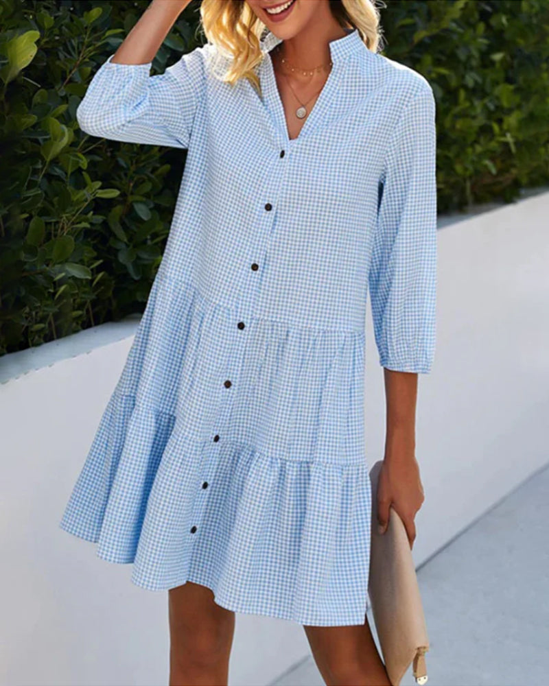 Women's A-Line Dress V-Neck Buttons