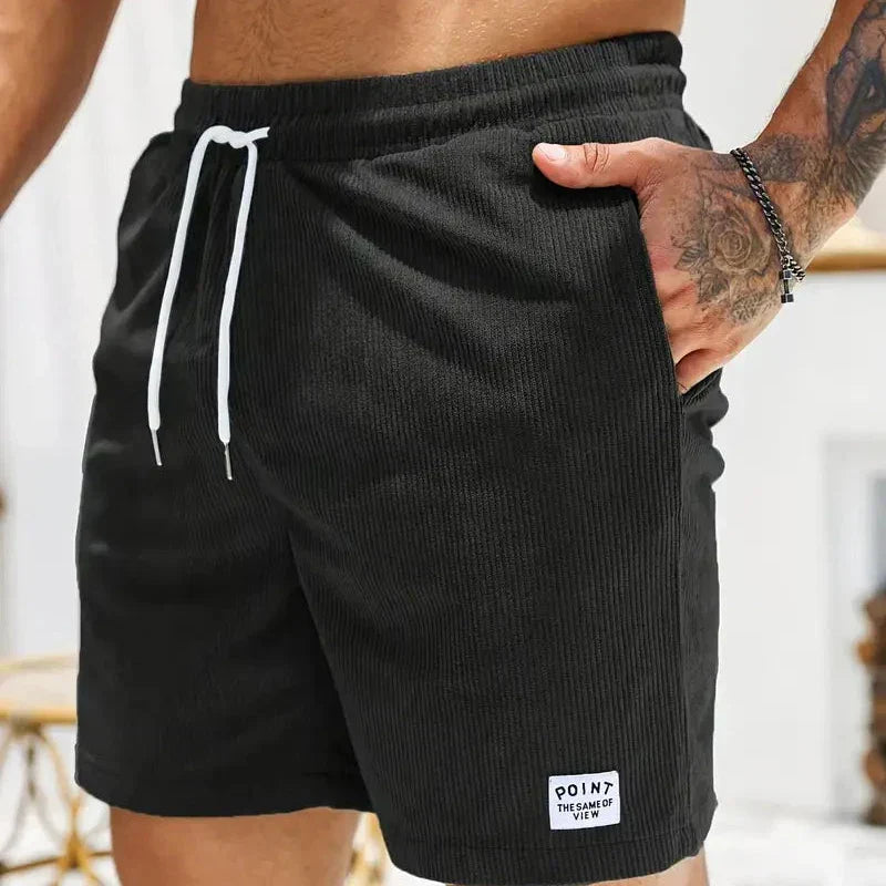 Men's corduroy shorts - knee-length relaxed fit shorts with a drawstring