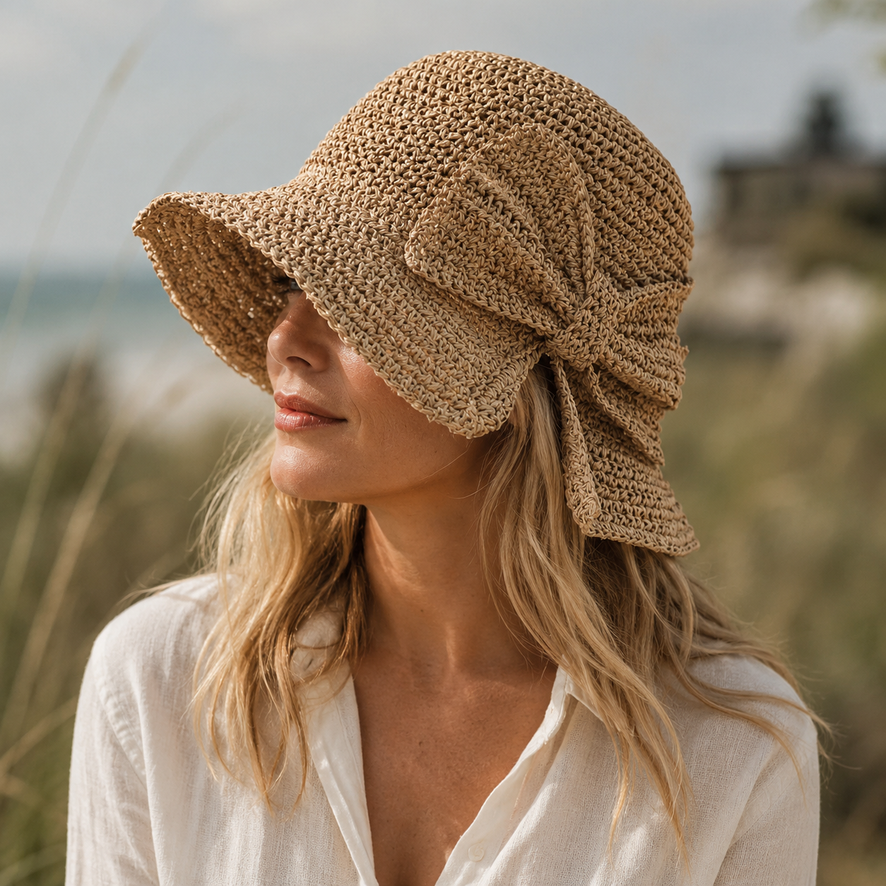 Women's bucket sun hat | short brim with bow | casual holiday cap