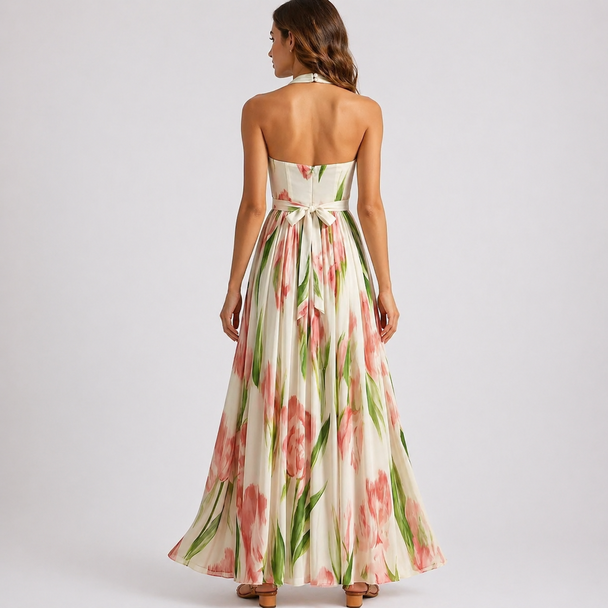 Halter Neck Floral Maxi Dress