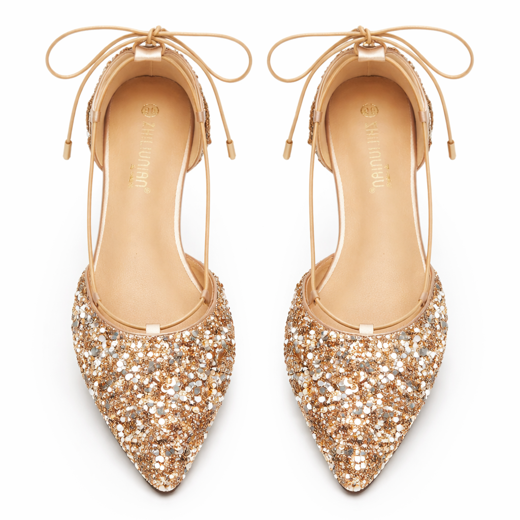 Crystal Embellished Lace-Up Flats