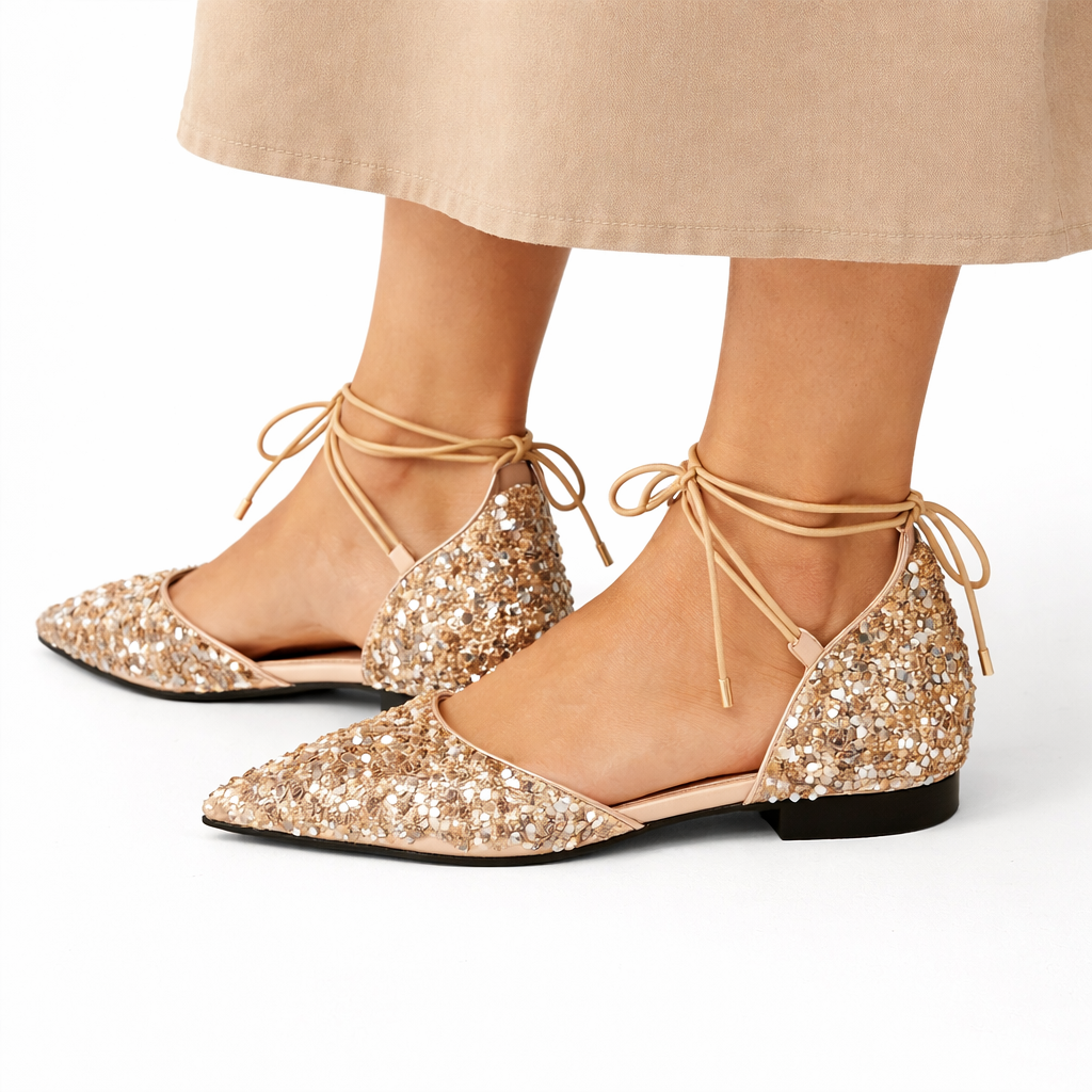 Crystal Embellished Lace-Up Flats