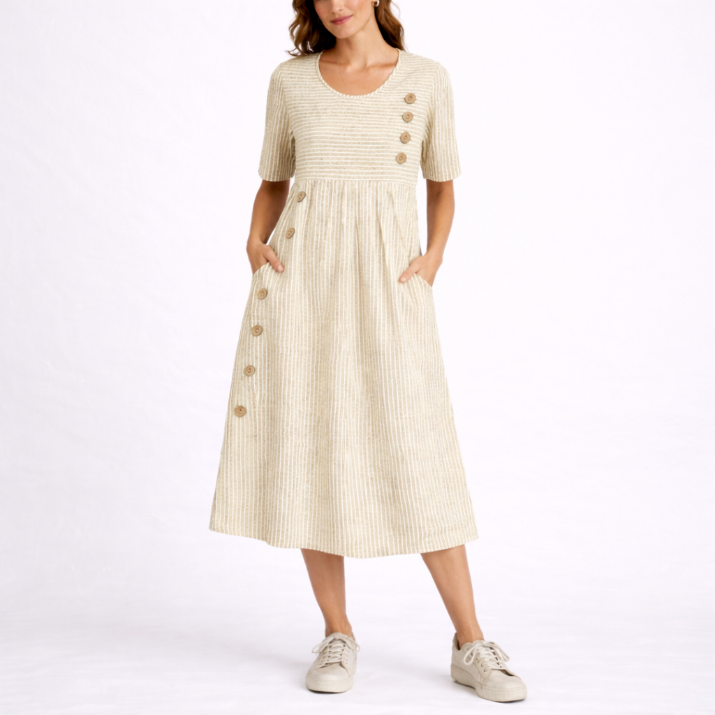 Striped Midi Dress With Buttons