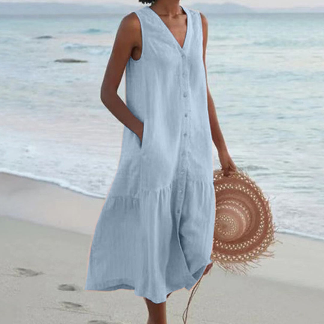 Sleeveless Linen Shirt Dress