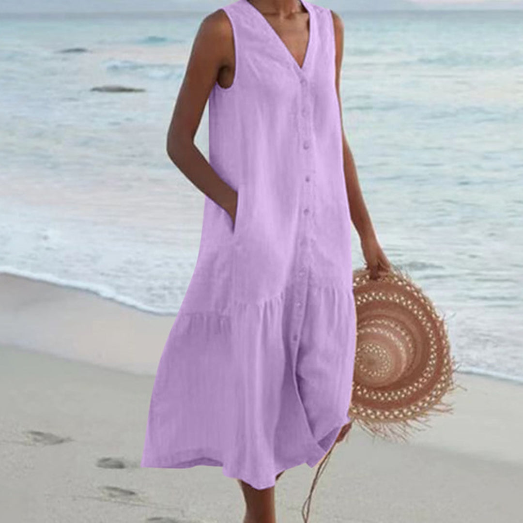 Sleeveless Linen Shirt Dress