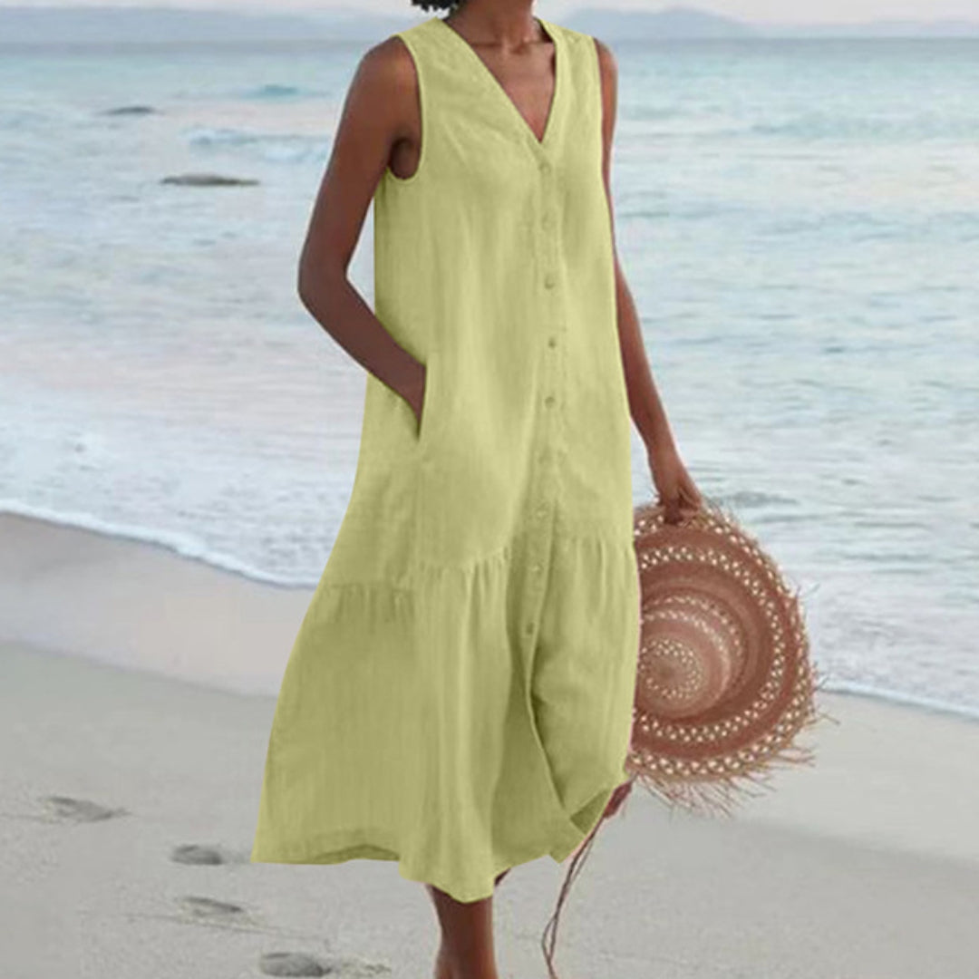 Sleeveless Linen Shirt Dress