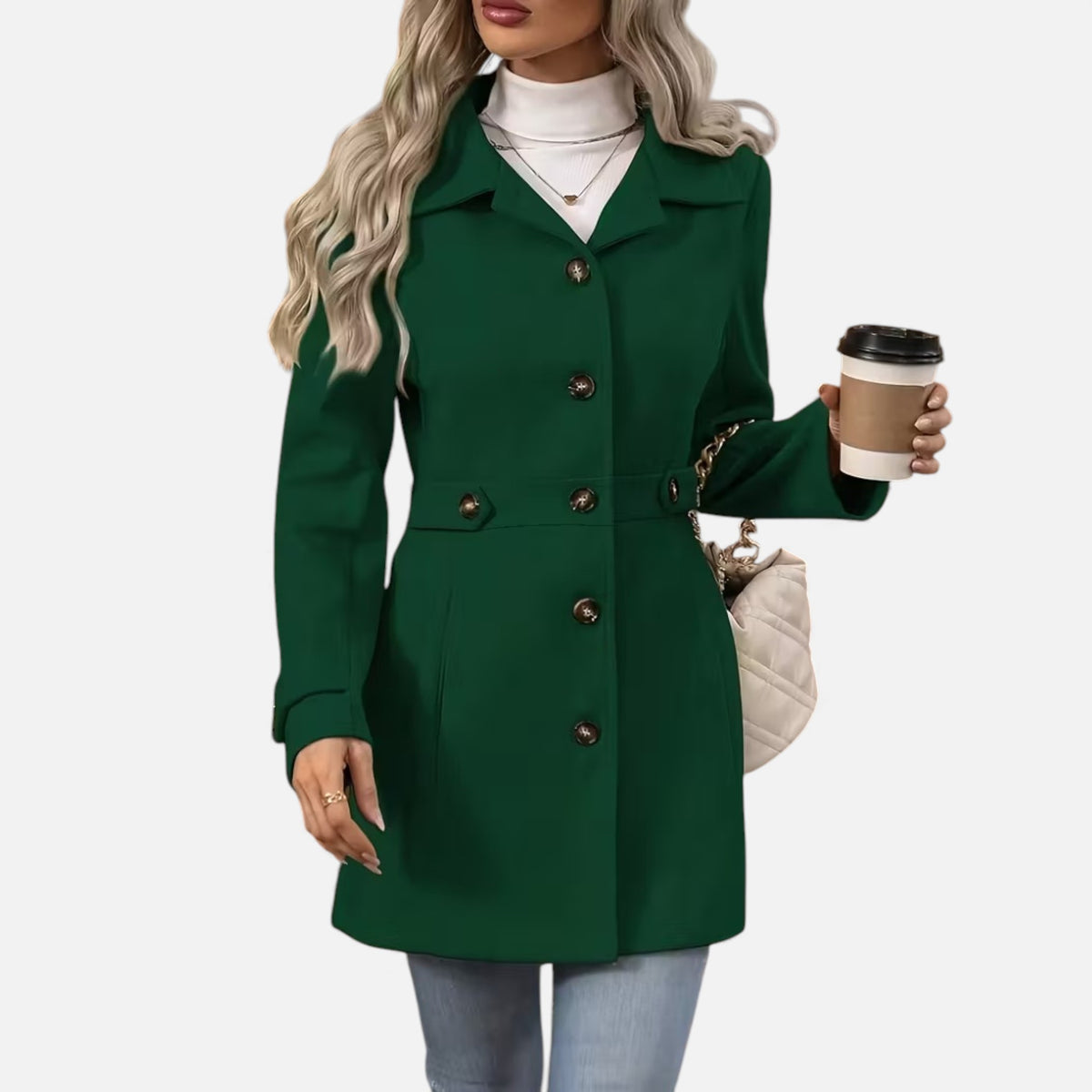 Veroux Mode | Women’s Classic Tweed Waist-Cinched Coat