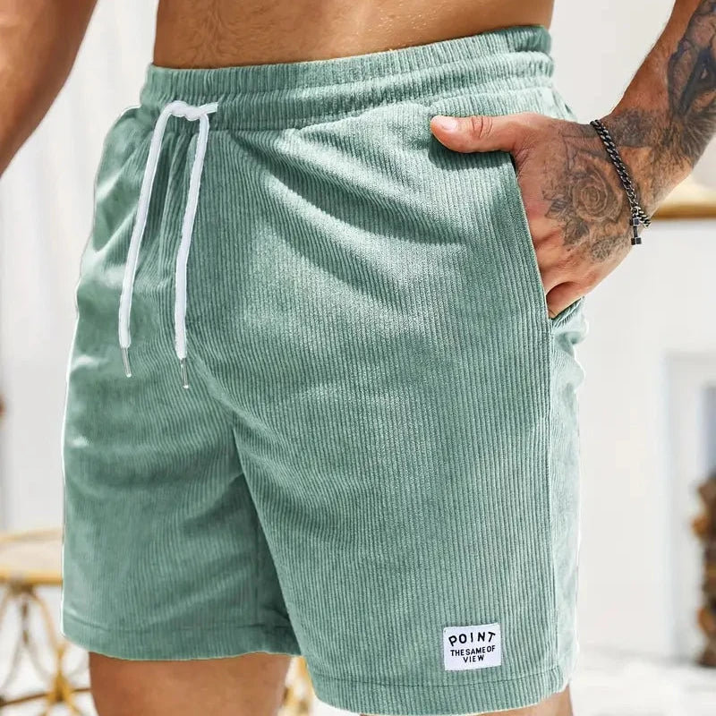 Men's corduroy shorts - knee-length relaxed fit shorts with a drawstring