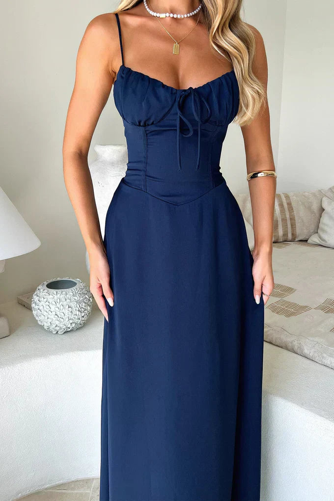 Women's maxi dress - sweetheart neckline with tie-front | summer evening