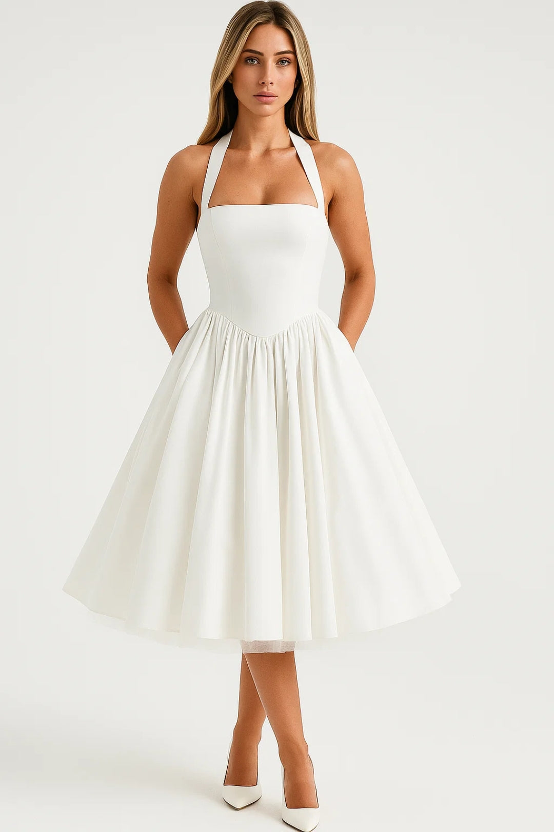 Halter Neck A-Line Midi Dress
