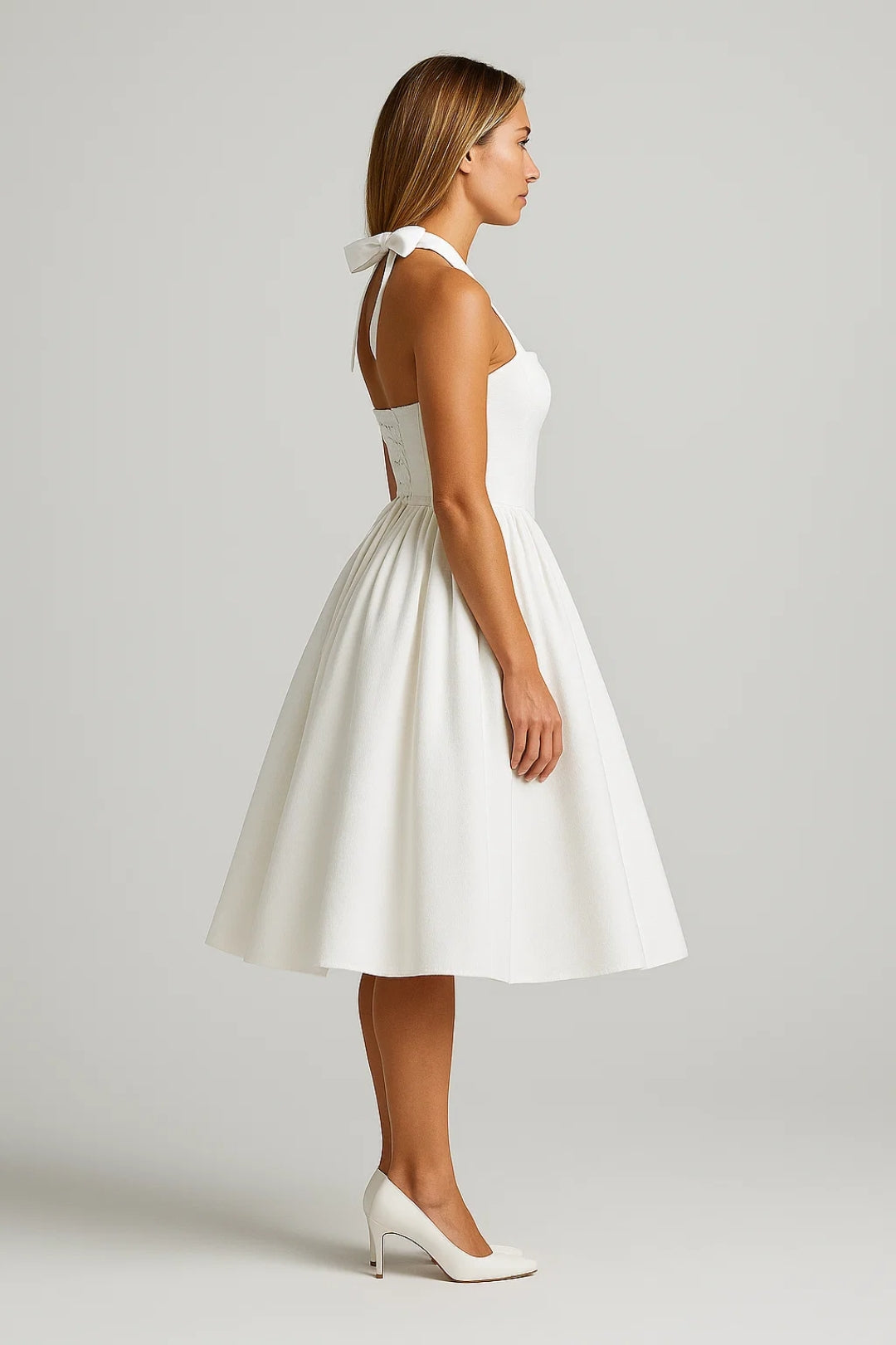 Halter Neck A-Line Midi Dress