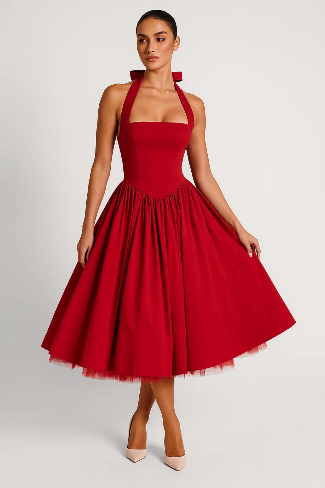 Halter Neck A-Line Midi Dress