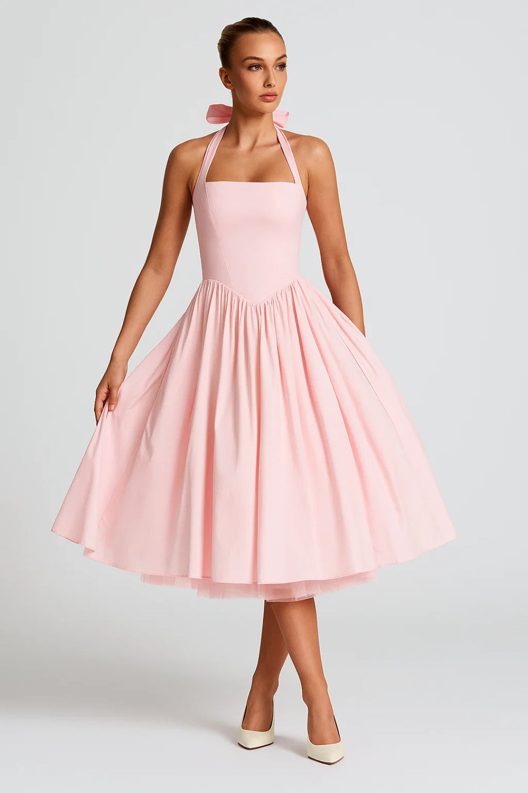 Halter Neck A-Line Midi Dress