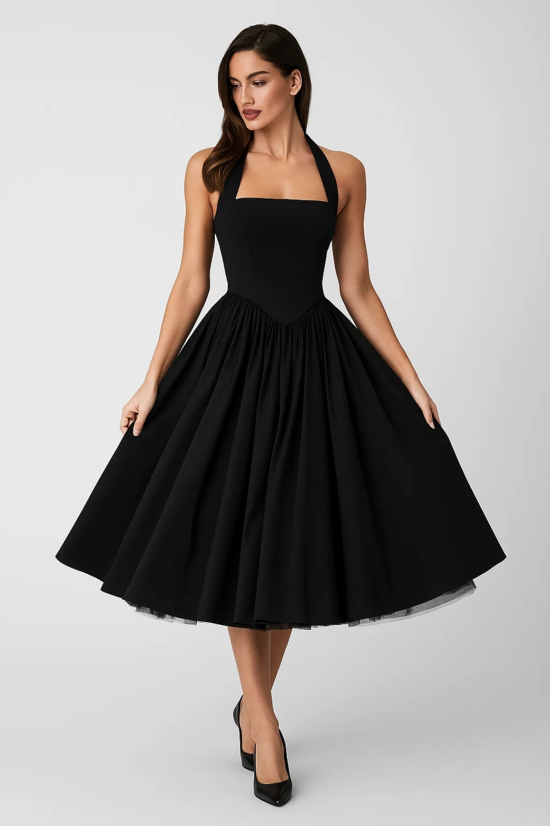 Halter Neck A-Line Midi Dress