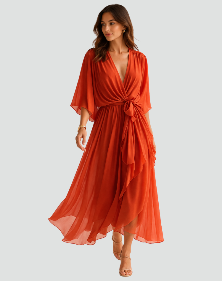 Wrap Front Midi Occasion Dress