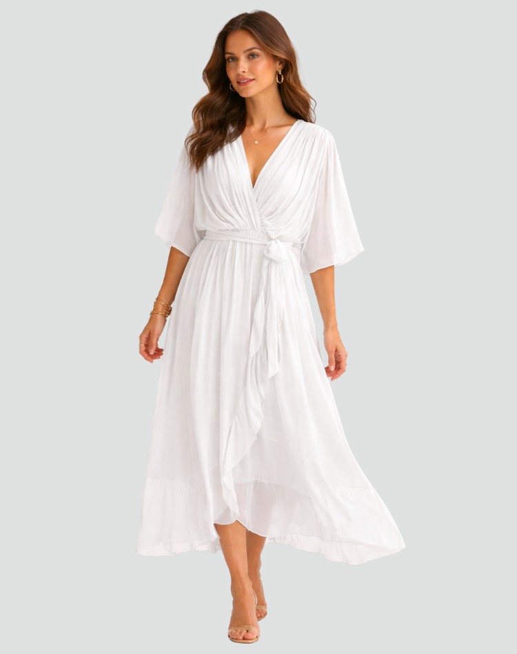 Wrap Front Midi Occasion Dress