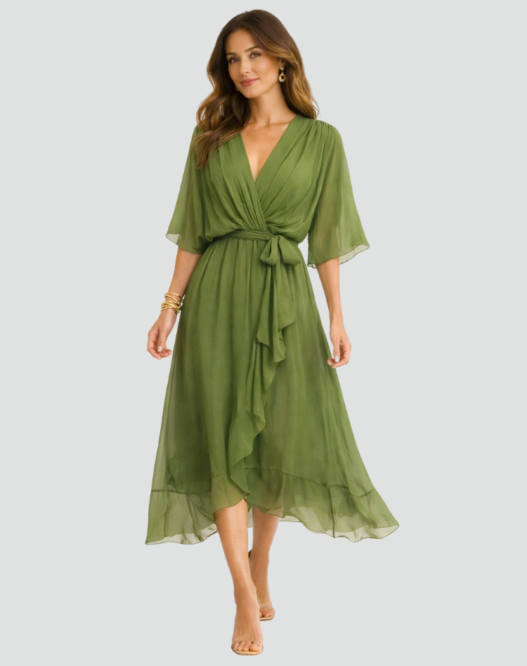 Wrap Front Midi Occasion Dress