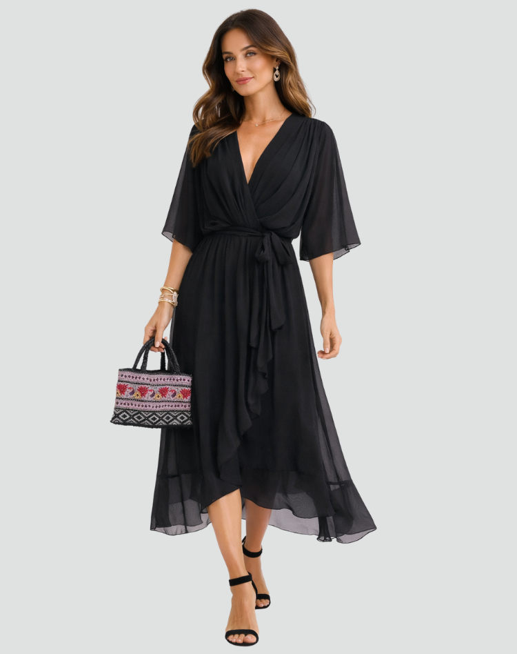 Wrap Front Midi Occasion Dress