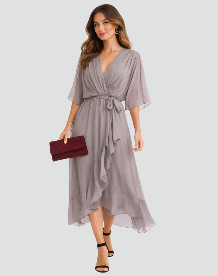 Wrap Front Midi Occasion Dress