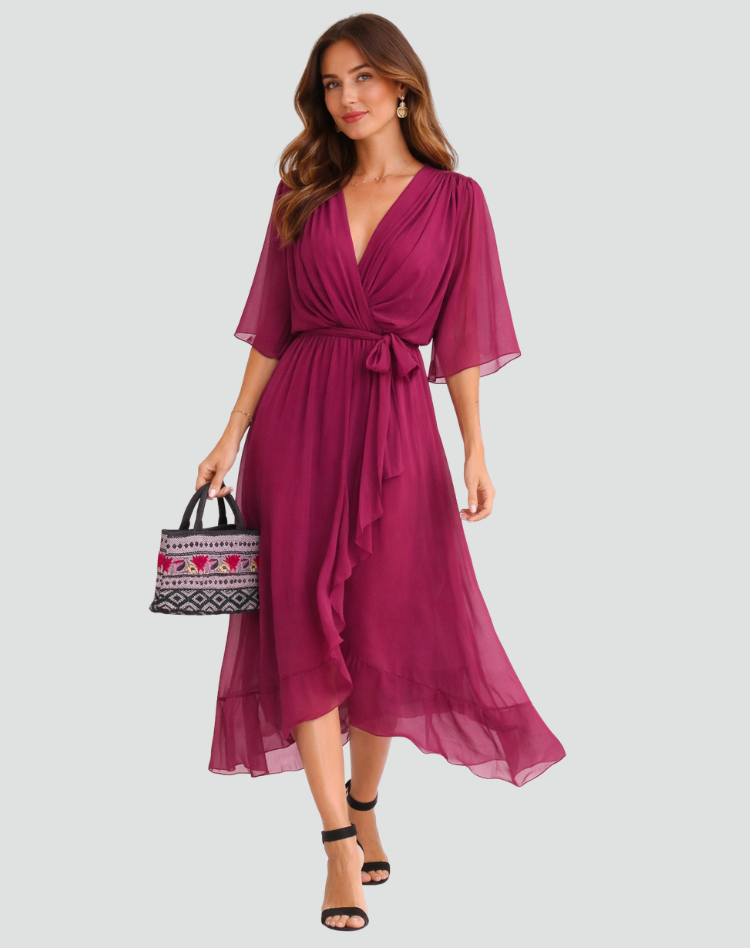 Wrap Front Midi Occasion Dress
