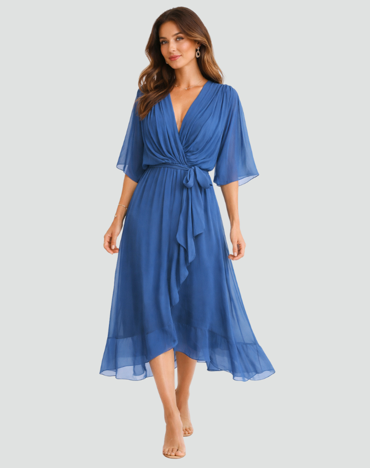Wrap Front Midi Occasion Dress
