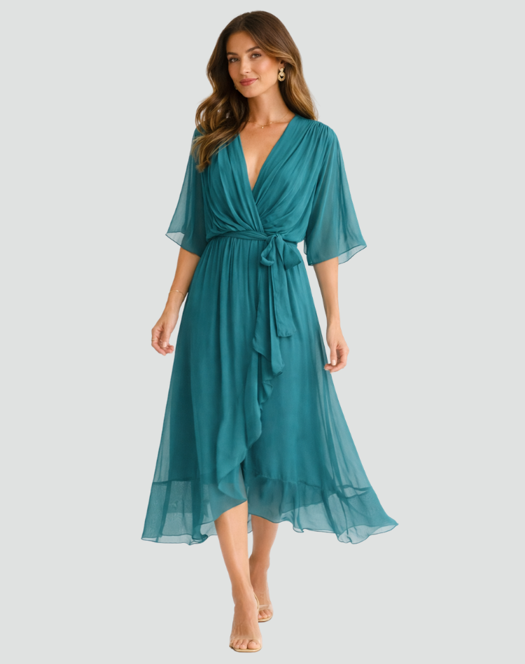 Wrap Front Midi Occasion Dress