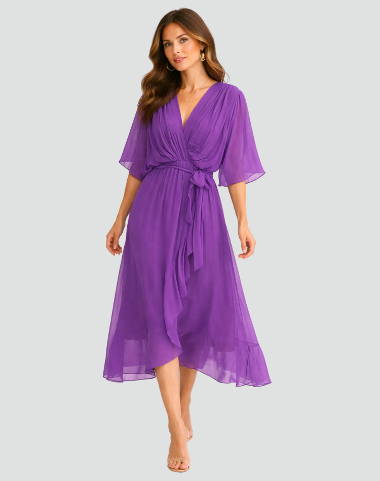 Wrap Front Midi Occasion Dress